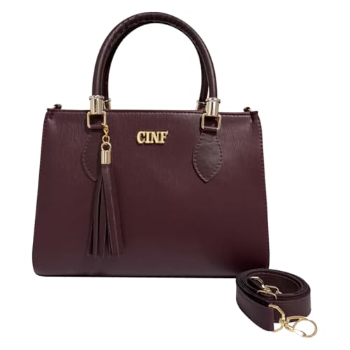 CINF, Bolsa De Ombro Feminina Transversal Média De Mão Baú Alça Removível (Bordô)