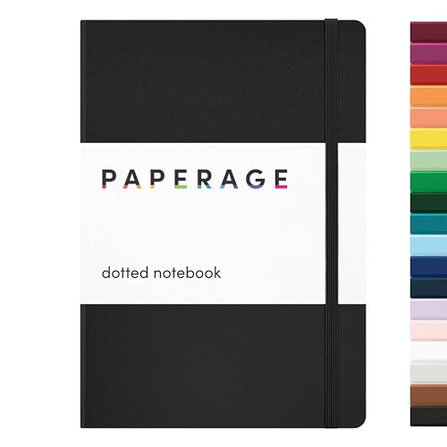 PAPERAGE Dotted Journal Notebook, (Black), 160 Pages, Medium 5.6 in