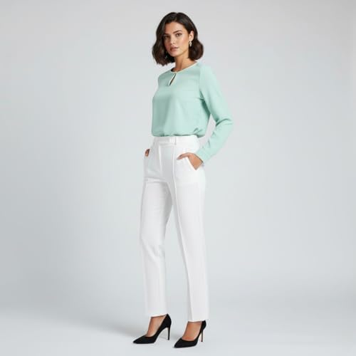 Image of BLACKSMITH Long Sleeve Key Hole Neck Formal Office Shirt for Women | Women Stylish Western Tops