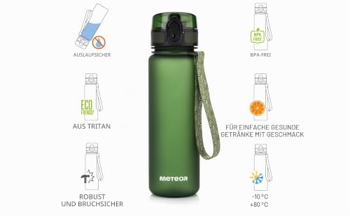 meteor Trinkflasche Kinder auslaufsicher 500 ml Tritan BPA-frei Dunkelgrün – Ansicht 2