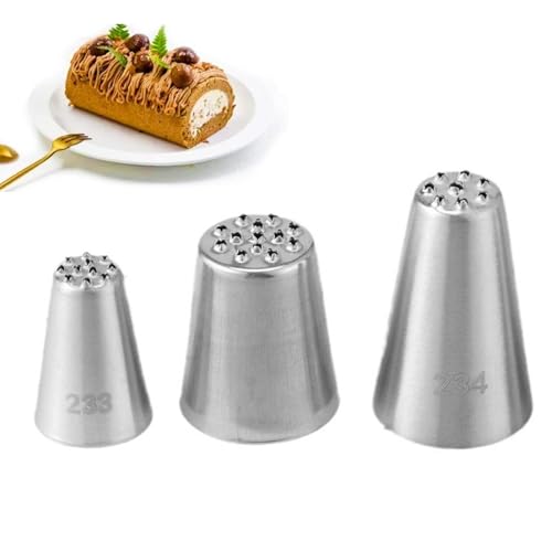 Mivanta 3 Stück Edelstahl Spritztüllen Set, Grasform Spritztüllen 3 Profi Spritztüllen große Wiederverwendbare Kuchendekorationstüllen DIY Backzubehör zum Keksen Cupcake, Plätzchen Dekoration