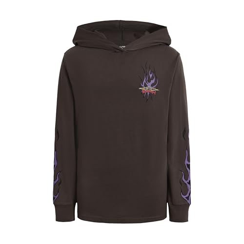 Billabong Boys' Long Sleeve Hooded Logo T-Shirt, Raven Flames, L14/16