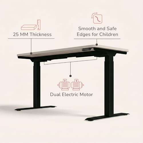 Image of Interio by Godrej Stance Dual Motor Height Adjustable Work Desk | 135 X 60 cms Sit-Stand with Digital Display & Memory Preset, 2 Stage, Warm Grey top, Black Leg