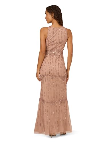 Image of Adrianna Papell Women's Bead Mermaid Long Dress, Rose Gold, 12