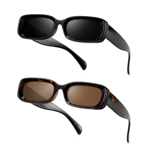 Thick Frame Sunglasses for Men Women Retro Driving Glasses 90’s Vintage Fashion Rectangular Frame UV400 Protection