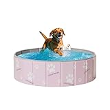 mandla Foldable Dog Pool,Hard Plastic Kiddie Pool for Kids,Foldable Pools for Pet Bathing,Portable PVC Dog Bathtub Outdoor Kids Swimming Pool for Pets Indoor(Pink Foot,32x12in)