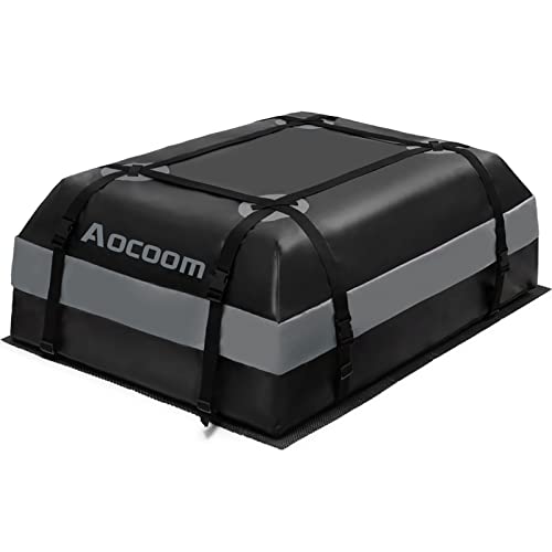 Aocoom Car Roof Bag Rooftop Cargo Carrier, 15 Cubic Feet Waterproof Car Top Luggage Storage Bag With Anti-Slip Mat, 5 Reinforce Straps And 4 Door Hooks For Vehicles With Racks Or Without Racks, Grey #TOP6
