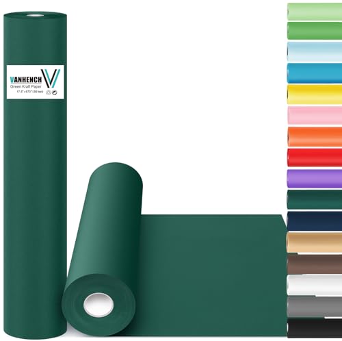 Vanhench Green Wrapping Paper Roll 17.5"×963" (80 1/4FT), Solid Color Art Green Kraft Craft Paper Roll, Christmas Wrapping Paper, Birthday Bouquet Flower Crafts, Dark Green Bulletin Board Paper