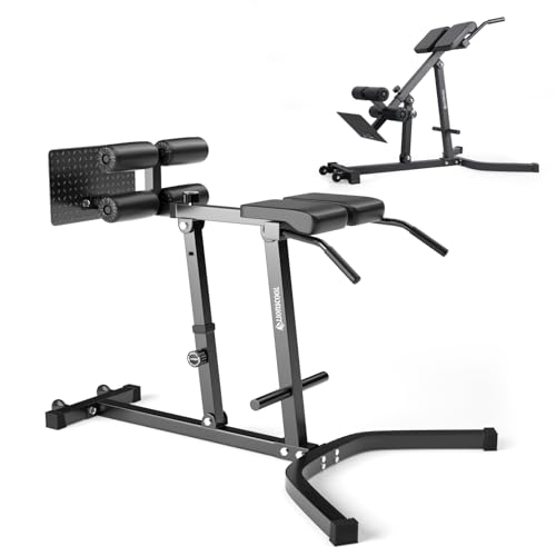 LIONSCOOL Heavy-Duty Adjustable Roman Chair - Back Extension Bench with Multiple Adjustment Functions- Hyperextension Bench Perfect for Home Gym (BLACK, 45°-180° Bench)