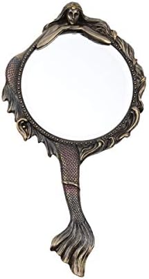Unicorn Studios Vintage Style Hand Held Mermaid Vanity Mirror Cold Cast Resin Antique Bronze Finish