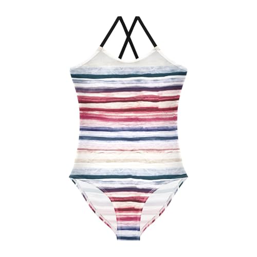 Grunge Stripes Trendy Girl 1-Piecing Swimsuits Swim Suits for Girls Bathing Suits for Teens Girls' Swimwear 9-10T