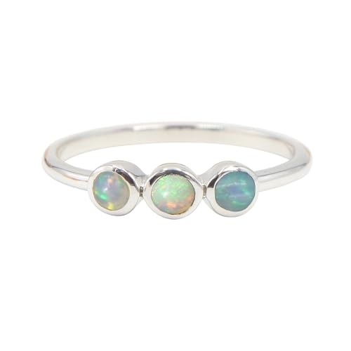 Bague opale d'Éthiopie en argent 925, un éclat précieux à trois pierres