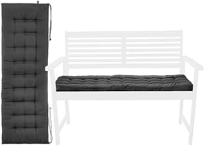 Brandsseller Cojín de Banco 120x40x4 cm Almohadilla para Banco Colchoneta para Banco con Bandas de Sujeción Cojín de Asiento Interior y Exterior Acolchado - Gris Oscuro