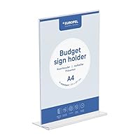 Europel Budget Tischaufsteller, T-Ständer, DIN A4 Hoch, Polystyrol 1,5 mm, Speisekarten- & Prospektständer für Restaurants, Hotels, Konferenz & Rezeption