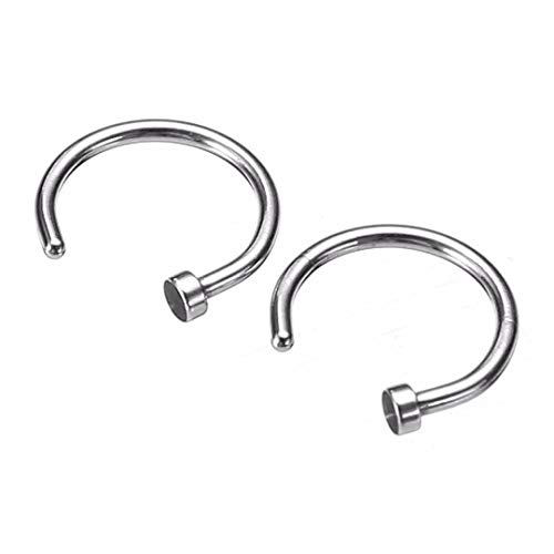 LANSEYQO - Piercing para nariz, 2 unidades, acero quirúrgico 316 L (plata, 0,8 x 8 mm)
