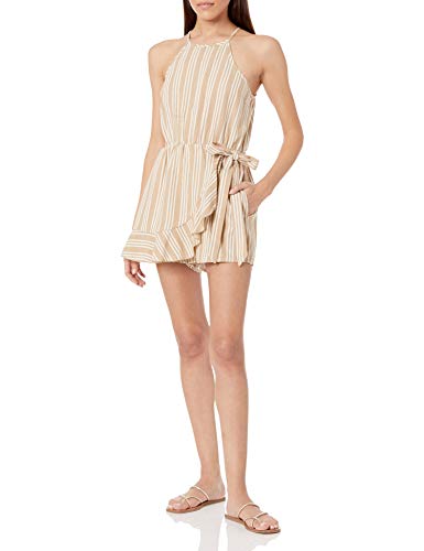 Speechless Women s High Neck Sleeveless Romper, Taupe Ivory, Medium
