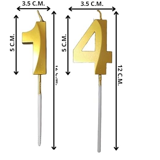 Image of ToyUniverse Gold Number 14 3D Candle - Pack of 2 for Birthdays, Anniversaries & Parties