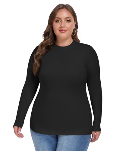 COOTRY Women's Plus Size Long Sleeve Shirts Crew Neck Slim Fitted Basic Tops Casual Outfits Fall Clothes2