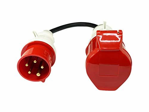 Premium CEE - Adaptador CEE (16-32 A/400 V macho a CEE 16-32 A/400 V, 3/5 pines, longitud 0,5 m, IP44 (CEE 5 polos 16 A > 32 A)