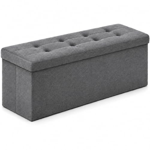 Image of ALASDO 43 Inch Folding Storage Ottoman Bench with Hidden Storage, PU Leather Ottoman Foot Rest Stool, End of Bed Bench for Bedroom, Living Room, Entryway and Closet, Grey