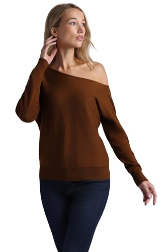 Image of Minnie Rose Womens Long Sleeve Off The Shoulder Cotton Cashmere Pull Over Sweater