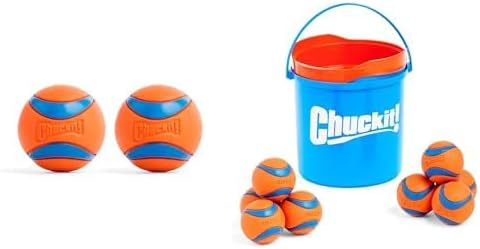 Chuckit! Ultra Ball Dog Toy Bundle - Medium 2.5-inch Bouncy Fetch Balls for Dogs 20-60 lbs - Pack of 2 with 8-Pack and Cleaning Bucket