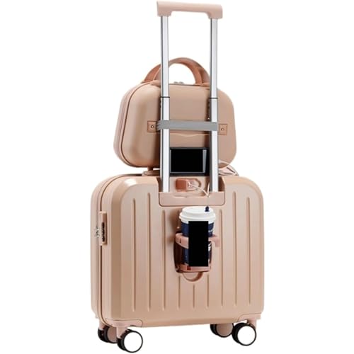 Hard Shell Suitcase with Cup Holder Carry-On 18/20-Inch Luggage Portable Travel Spinner Trolley Case for Cabin