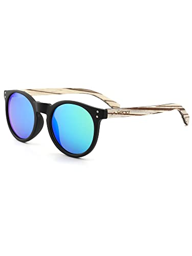 Round Wood Sunglasses for Men Women: Polarized Lens with UV400 Lightweight Frame Suit for Travel Driving and Daily Use