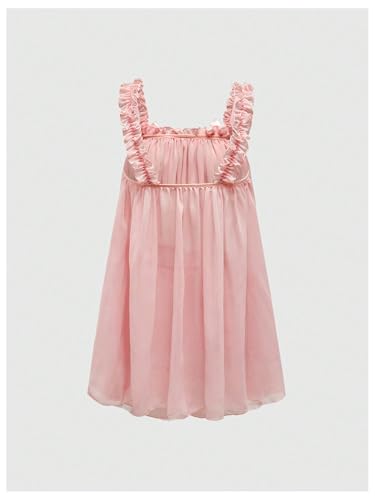 MakeMeChic Women's Mesh Cute Pajama Sets Ruffle Bow See Through Lingerie 2 Piece Vintage Nightgown Sleepwear2