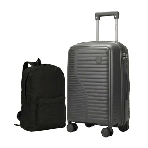 Kit Viagem Mala de Bordo em Polipropileno Dermond PRO Padrão ANAC Rodas 360º + Mochila Reforçada em Poliéster Multiuso (Grafite)