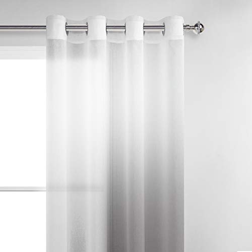 Hiasan Grey Ombre Sheer Curtains 84 Inches Long - Faux Linen Voile Grommet Window Curtains For Bedroom And Living Room, 2 Drape Panels #TOP1