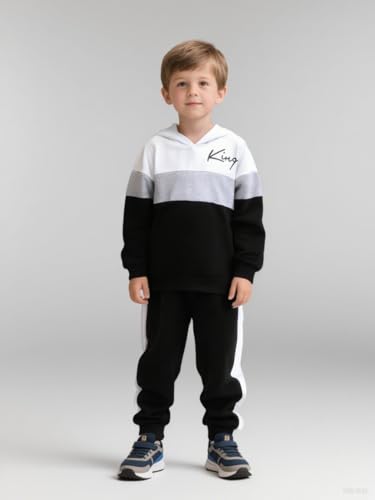 Image of Kids Boys Clothes Color Blocking Hoodie Sweatshirts and Pant 2Pcs Fall Outfits Set Size 5-10