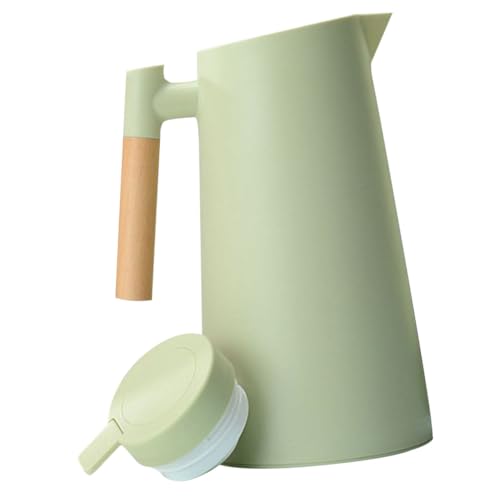 ZUNOXAZ Bollitore Isolato Sottovuoto Brocca in Vetro a Grande Capacità, Bottiglia D’acqua Portatile Manico in Legno, Conservazione Calore Prolungata per Casa, Ufficio e Ristoranti