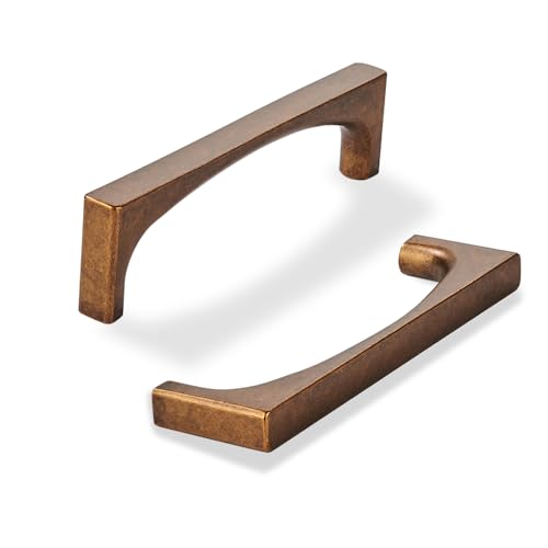 khtumeware 2パック ソリッドハンドル 3-1/2インチ(89mm) アンティーク真鍮キャビネット取っ手 ヴィンテージ真鍮 キッチンキャビネット、食器棚、引き出し、バスルームハードウェア用