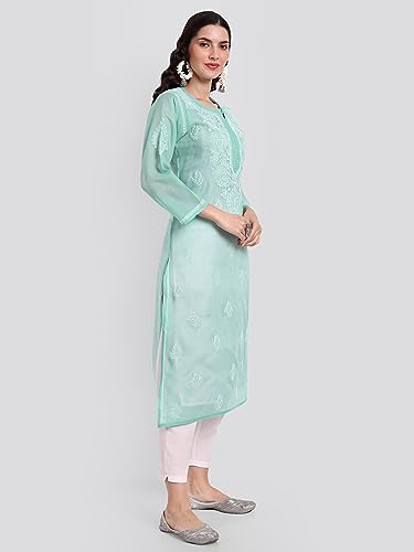 Image of Seva Chikan Hand Embroidered Lucknowi Chikankari Cotton Kurta Kurti for Women SCL4302