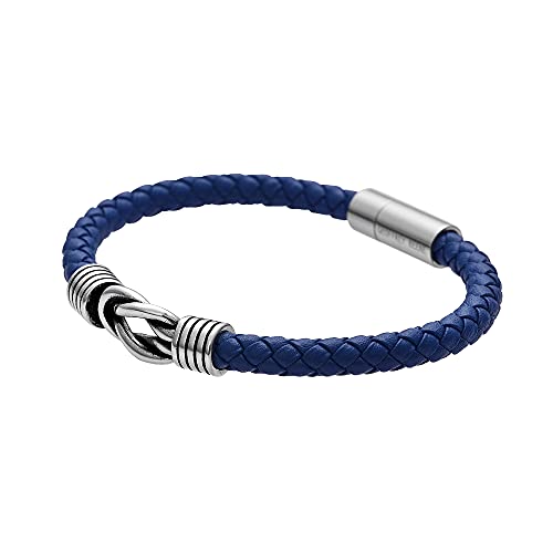 Geoffrey Beene Men's Braided Genuine Leather Knot Bracelet with Stainless Steel Closure2