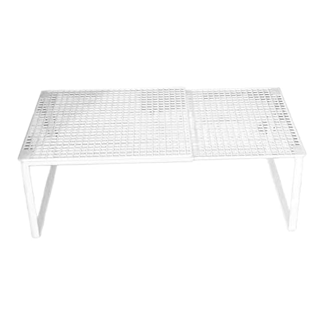 Expandable Cabinet Storage Shelf Organizer Rack Nonslip Kitchen Reusable Adjustable Stand Riser for Books Bathroom Plates, White 50 to 85cm