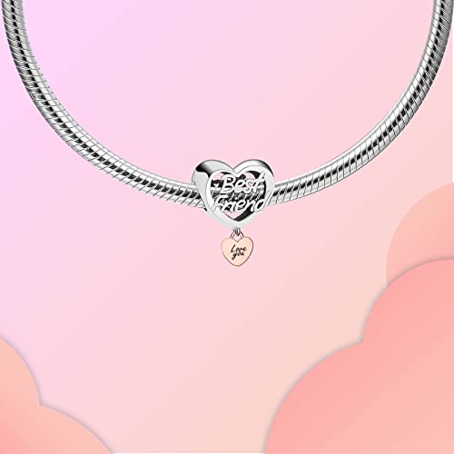 Image of LUXILLA Love You Best Friend Grandma Wife Heart Charm 925 Sterling Silver Charms Fit for Bracelets Necklace Jewelry Gift for Women