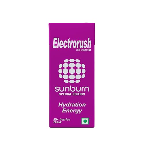 Image of Electrorush Sunburn Mix Berries Hydration Energy Ready-to-Drink 250ml (Pack of 8) | Energy Beverage with Electrolytes, Caffeine & Vitamins | Mix Berries Flavour | Instant Energy & Hydration Support