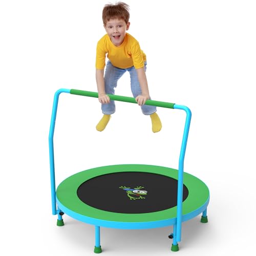 3FT Foldable Kids Trampoline, 36'' Indoor & Outdoor Mini Trampoline for Toddlers, Max Capacity 220 LBS, Adjustable Handlebar, Quiet & Safe Design