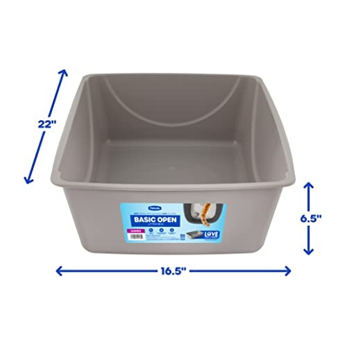 Image of Petmate Open Cat Litter Box, XL Nonstick Pan, Mouse Grey | Durable Standard Litter Box Great for Small and Large Cats, Comfort Grip Rim for Easy Cleaning, Made in USA