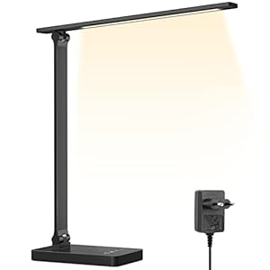 Lepro Lampe de Bureau LED 8.5W Lampe Puissante 96LEDs 655LM avec 3 Modes de Couleur et 5 Niveaux de Luminosité, Anti-Éblouissement, Pied Réglable Contrôle Tactile Lecture Pour Lecture Travail – Noir