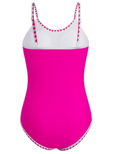 Image of XiaoMoSha Girls One Piece Swimsuit Adjustable Straps Bathing Suit Teen Girl Color Block Trim Padded Beach Swimwear 6-16 Years