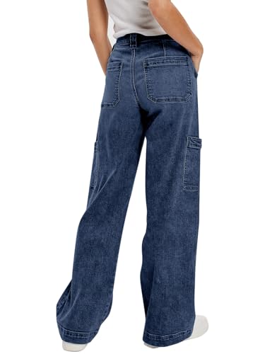 PLNOTME Women's Cargo Jeans Baggy High Waisted Wide Leg Casual Denim Pants with Pockets2
