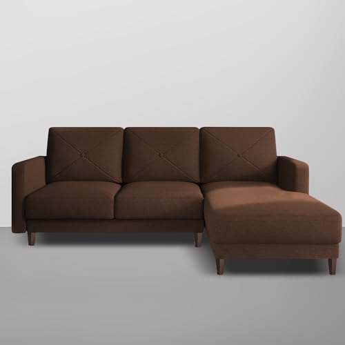 Image of Baloney RHS 4 Seater L Shape Sofa Set for Living Room (Brown Fabric) Premium Fabric Sofa