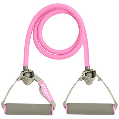 BRAVICH Resistance Band Toner Tube with Foam Handles for Men & Women. Gym Equipment Fitness & Exercise Accessories, For Strength Training, Yoga, Pilates & Home Workout. Light Resistance Band- Pink Set Cover