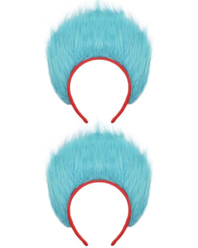 KINTOMG 2 PCS Blue Fuzzy Costume Headbands for Kids and Adults-Halloween Christmas Festival Theme Party World Book Day Cosplay Costume Accessories