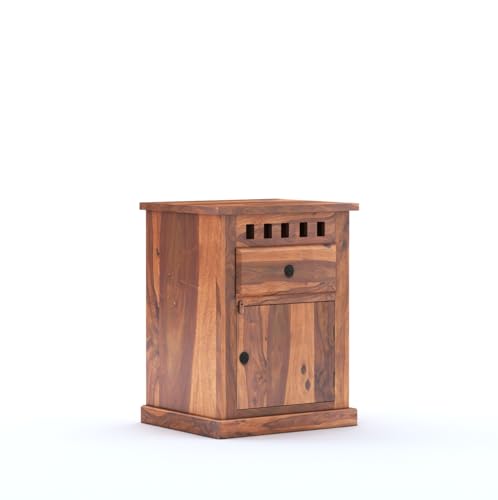 Image of SONA ART & CRAFTS Kuber Solid Sheesham Wood Bedroom Set | King Size Bed with Box Storage, Wardrobe & Two Bedside Tables - Natural Finish (Assembly Included)