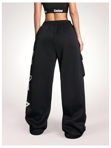 Women's Baggy Sweatpants Y2k Star Drawstring Elastic Waist Fleece Lined Athletic Baggy Pants with Flap Pocket2