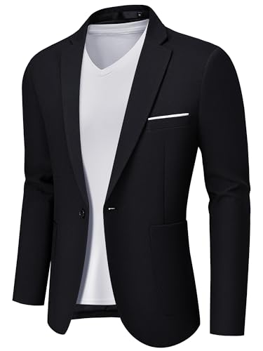 MAGE MALE Men's One Button Blazer Lightweight Casual Sport Coats Solid Color Suit Jacket Black